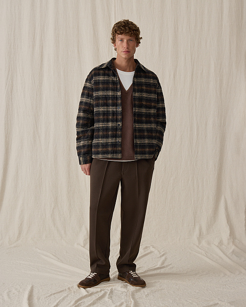 Мужская утепленная стеганая рубашка, коричневый