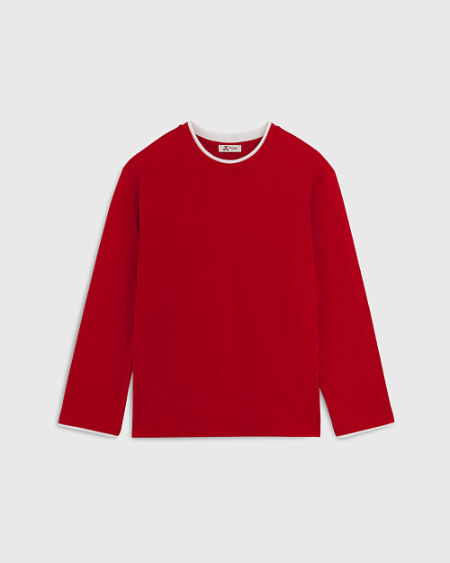 Хлопковый лонгслив с вышивкой, красный