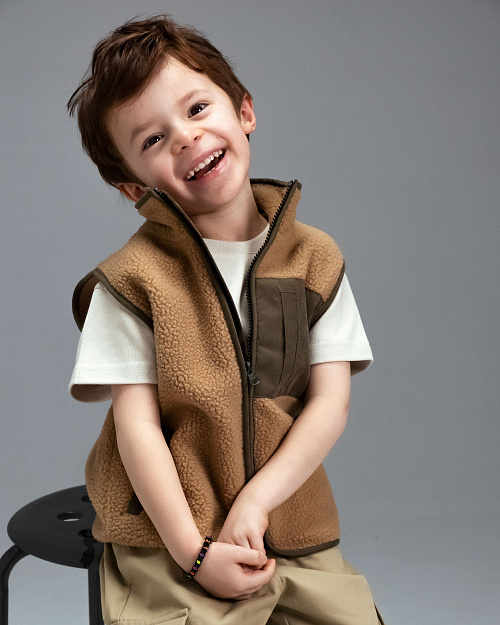 Детский жилет Unisex из флиса с меховым эффектом, светло-коричневый, хаки