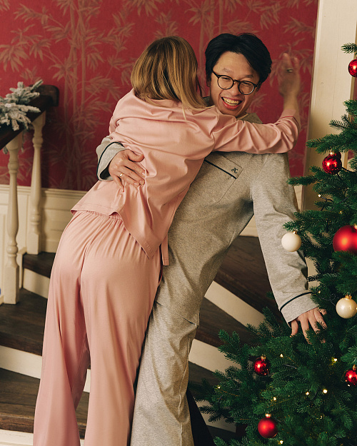 Мужская пижамная рубашка с контрастной отделкой, серый