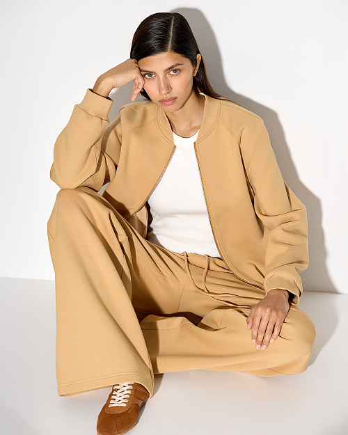 Прямые брюки из футера, бежевый