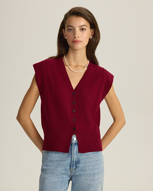 Шерстяной трикотажный жилет на пуговицах, бордовый