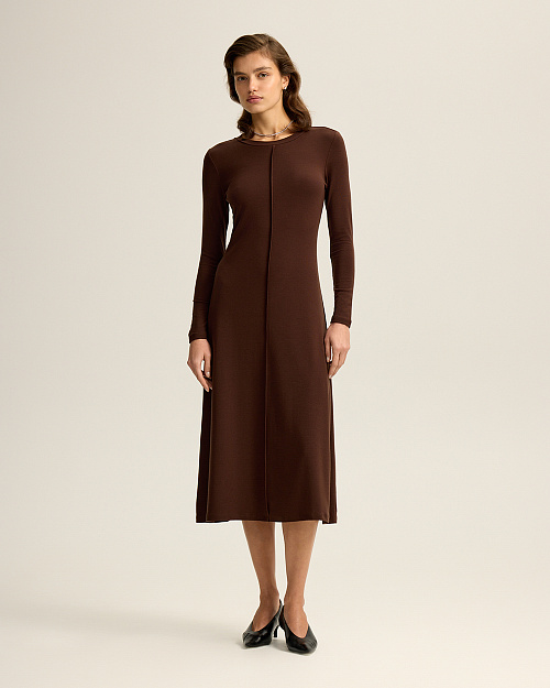 Платье с акцентным швом, из тенселя с шерстью, коричневый