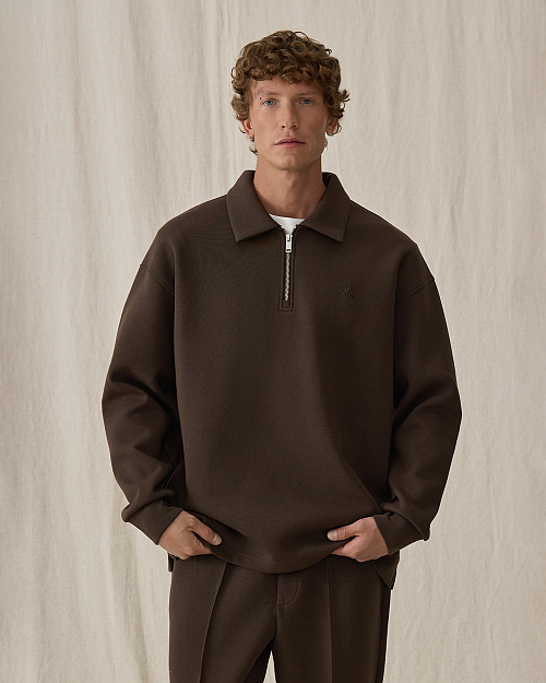 Мужской свитшот-поло, коричневый
