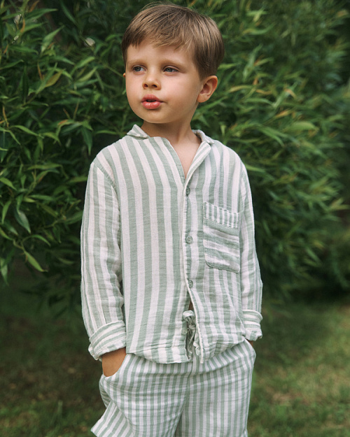 Детская рубашка в полоску Unisex из муслина, зеленый