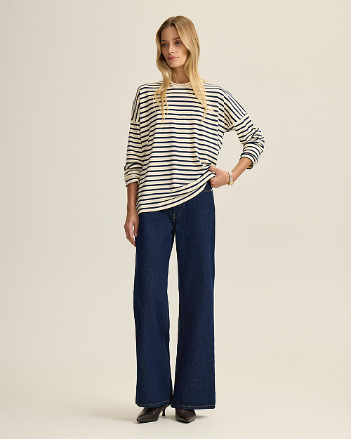 Лонгслив в полоску, темно-синий