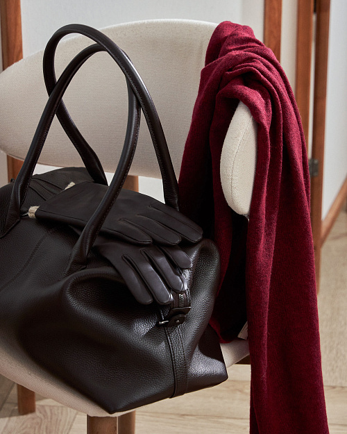 Объемная сумка из натуральной кожи, коричневый шоколадный