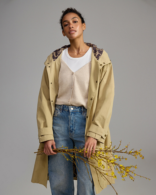 Хлопковый плащ Unisex с капюшоном, с водоотталкивающей пропиткой, бежевый