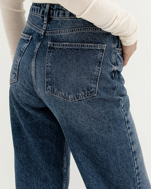 Джинсы с высокой посадкой Straight, темно-синий