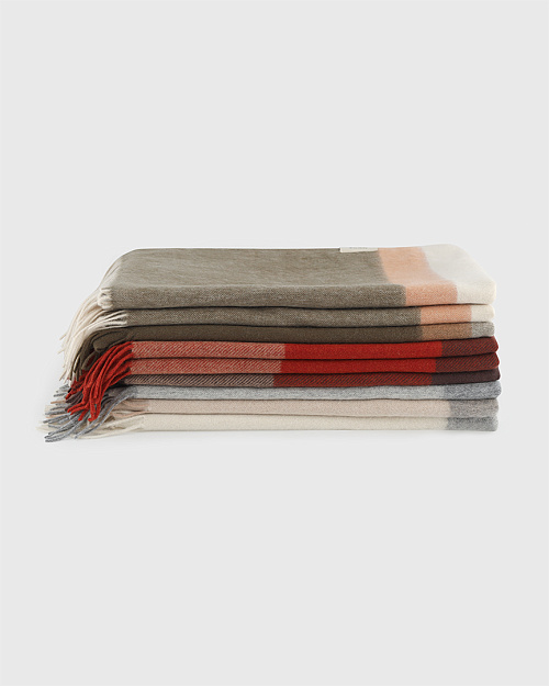 Шерстяной плед в клетку, 140×180 см, бежевый с коричневым