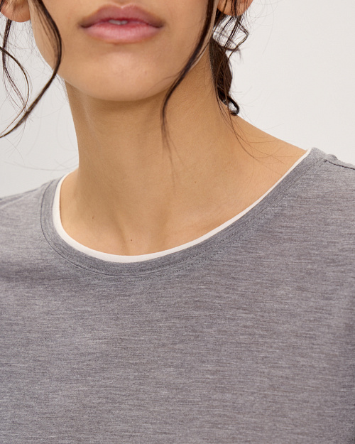 Футболка с имитацией многослойности, из модала с шелком и кашемиром, серый меланж