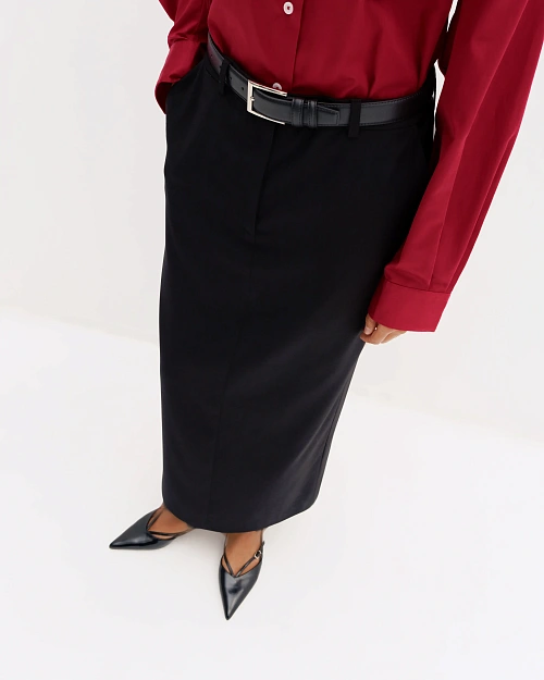 Прямая юбка со шлевками для ремня, черный
